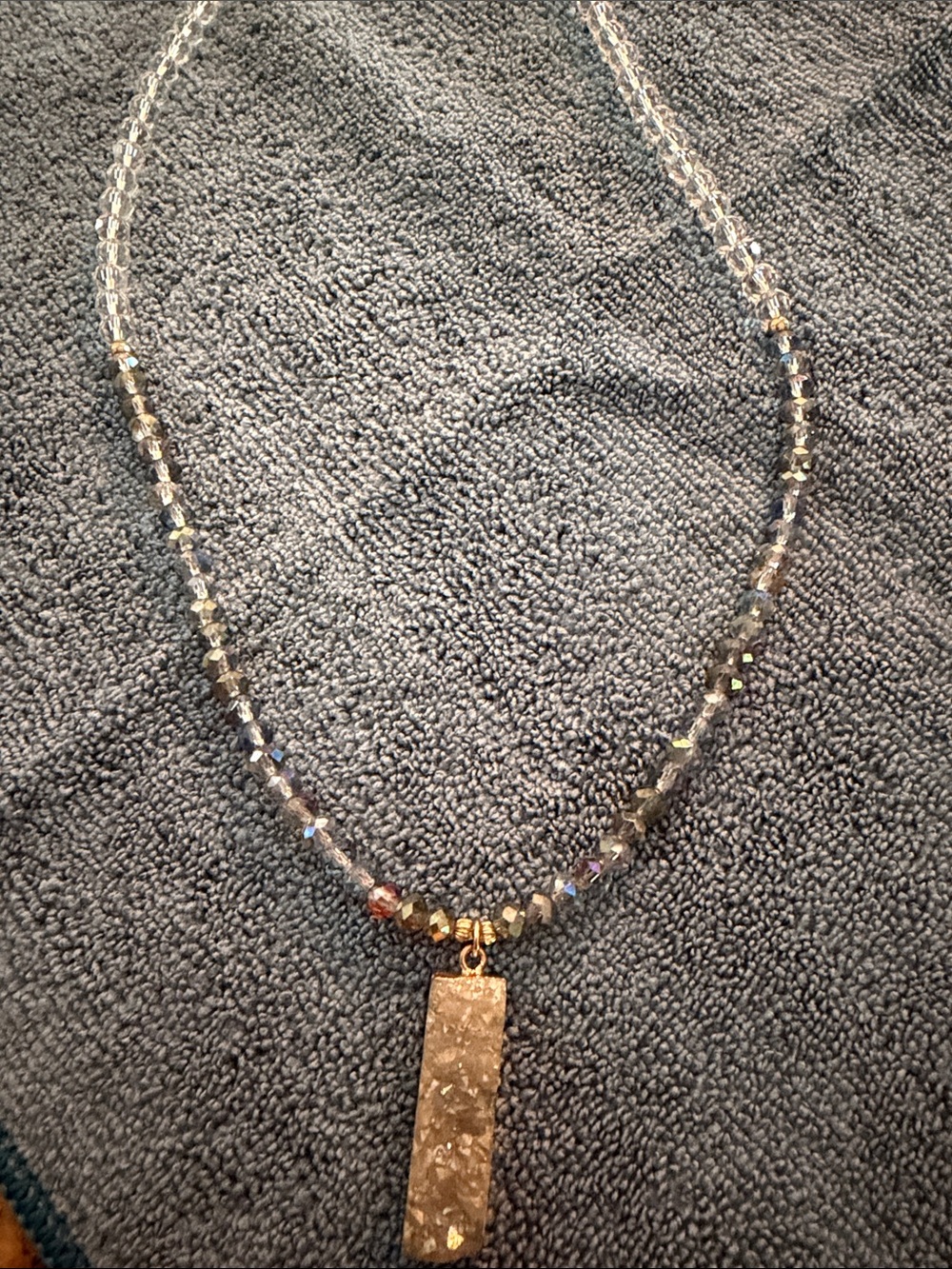 Druzy Bar Necklace with Clear & Grayish Faceted Beads - Homemade